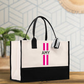 Personalized Monogrammed Canvas Tote Bag Striped Initials Custom Name Beach Bag Bridal Party Gifts Bride Gift Holiday Gift Bag - Aaria Tees