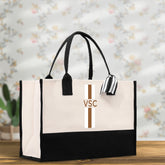 Personalized Monogrammed Canvas Tote Bag Striped Initials Custom Name Beach Bag Bridal Party Gifts Bride Gift Holiday Gift Bag - Aaria Tees