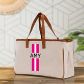Personalized Monogrammed Canvas Tote Bag Striped Initials Custom Name Beach Bag Bridal Party Gifts Bride Gift Holiday Gift Bag - Aaria Tees