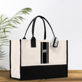 Personalized Monogrammed Canvas Tote Bag Striped Initials Custom Name Beach Bag Bridal Party Gifts Bride Gift Holiday Gift Bag - Aaria Tees