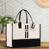 Personalized Monogrammed Canvas Tote Bag Striped Initials Custom Name Beach Bag Bridal Party Gifts Bride Gift Holiday Gift Bag - Aaria Tees