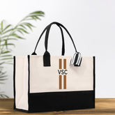 Personalized Monogrammed Canvas Tote Bag Striped Initials Custom Name Beach Bag Bridal Party Gifts Bride Gift Holiday Gift Bag - Aaria Tees