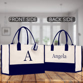 Monogram and Personalized Name Cotton Canvas Tote Bag Initial Tote Bag Letter Tote Bag Birthday Gift Bag Beach Bag Custom Monogrammed Bag - Aaria Tees