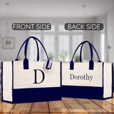 Monogram and Personalized Name Cotton Canvas Tote Bag Initial Tote Bag Letter Tote Bag Birthday Gift Bag Beach Bag Custom Monogrammed Bag - Aaria Tees