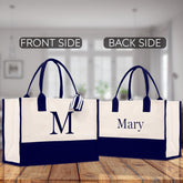 Monogram and Personalized Name Cotton Canvas Tote Bag Initial Tote Bag Letter Tote Bag Birthday Gift Bag Beach Bag Custom Monogrammed Bag - Aaria Tees
