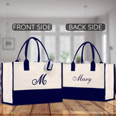 Monogram and Personalized Name Cotton Canvas Tote Bag Initial Tote Bag Letter Tote Bag Birthday Gift Bag Beach Bag Custom Monogrammed Bag - Aaria Tees