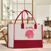 Personalized Knitting Cotton Canvas Tote Bag Custom Grandma Kitting Bag Yarn Custom Crochet Bag Mother's Day Gift Knitting Gift - Aaria Tees
