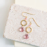 Pink Garnet Gold Drop Earrings - Aaria Tees
