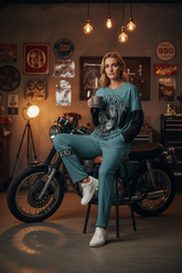 Indian Brave Dark Teal Top and Bottom PJ Loungewear Set - Aaria Tees