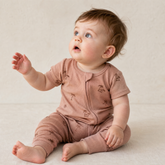 Organic Short Sleeve Zip Romper - Island Palm - Aaria Tees