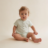 Organic Short Bubble Romper - Basil Stripes - Aaria Tees