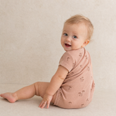 Organic Short Sleeve Bubble Romper - Island Palm - Aaria Tees