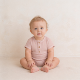 Organic Short Bubble Romper - Coral Stripes - Aaria Tees