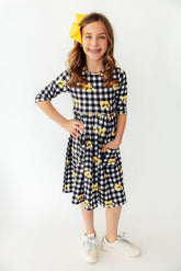 Iowa Plaid Tigerhawk 3/4 Sleeve Pocket Twirl Dress - Aaria Tees