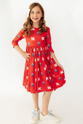 Nebraska Red Herbie Husker 3/4 Sleeve Pocket Twirl Dress - Aaria Tees