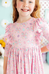 Little Bow Peeps 3/4 Sleeve Ruffle Twirl Dress - Aaria Tees