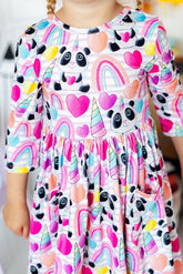 Peace, Love & Pandacorns 3/4 Sleeve Pocket Twirl Dress - Aaria Tees