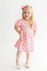 Pink Rainbow Puff Sleeve Sequin Dress - Aaria Tees