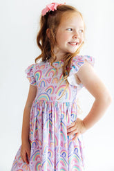 Rainbow Dreams Flutter Sleeve Twirl Dress - Aaria Tees
