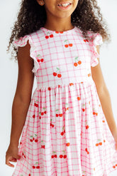 Cherry Sweet Flutter Sleeve Twirl Dress - Aaria Tees