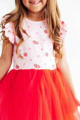 Summer Strawberries Flutter Sleeve Tutu Dress - Aaria Tees