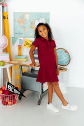 Burgundy S/S Polo Dress - Aaria Tees