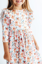 Gingerbread Lane 3/4 Sleeve Ruffle Twirl Dress - Aaria Tees