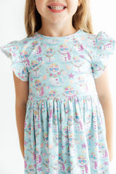 Frosty in Paradise Flutter Sleeve Twirl Dress - Aaria Tees