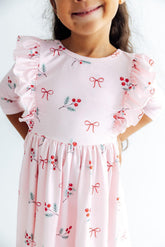 Winter Berries 3/4 Sleeve Ruffle Twirl Dress - Aaria Tees