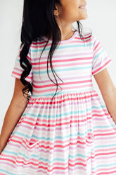 Pastel Stripes S/S Pocket Twirl Dress - Aaria Tees