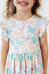 Fluttering Butterflies Flutter Sleeve Twirl Dress - Aaria Tees