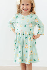 Lucky Duck 3/4 Sleeve Pocket Twirl Dress - Aaria Tees