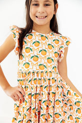 Orange Orchard Flutter Sleeve Twirl Dress - Aaria Tees