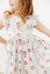 Birthday Cakes Flutter Sleeve Twirl Dress - Aaria Tees