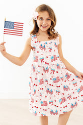 Fancy Flags Ruffle Cross Back Dress - Aaria Tees
