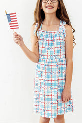 Patriotic Picnic Ruffle Cross Back Dress - Aaria Tees