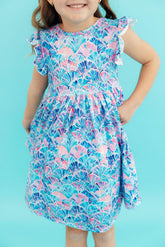 Seaside Shells Flutter Sleeve Twirl Dress - Aaria Tees