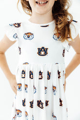 Auburn White Aubie Flutter Twirl Dress - Aaria Tees