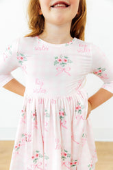 Big Sister Floral 3/4 Sleeve Pocket Twirl Dress - Aaria Tees