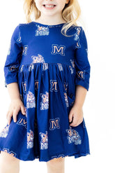 Montana State University Blue Bobcat 3/4 Sleeve Pocket Twirl Dress - Aaria Tees