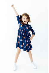 Auburn Blue Aubie 3/4 Sleeve Pocket Twirl Dress - Aaria Tees