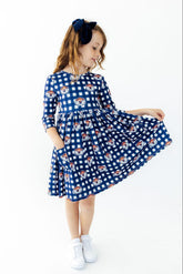 Auburn Plaid Aubie 3/4 Sleeve Pocket Twirl Dress - Aaria Tees