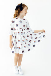 Auburn White Aubie 3/4 Sleeve Pocket Twirl Dress - Aaria Tees