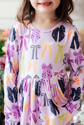 Tied with a Boo Lavender L/S Pocket Twirl Dress - Aaria Tees