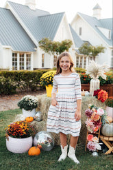 Fall Stripes 3/4 Sleeve Pocket Twirl Dress - Aaria Tees