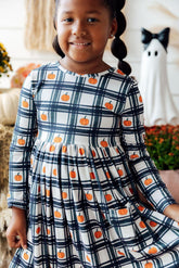 Plaid Pumpkins L/S Pocket Twirl Dress - Aaria Tees