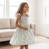 Mint Butterfly Daisy Bamboo Smocked Vintage Dress - Aaria Tees