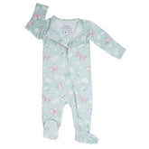 Mint Butterfly Daisy Bamboo Zipper Footie - Aaria Tees