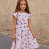 Pink Butterfly Daisy Bamboo Cap Sleeve Swirly Girl Dress - Aaria Tees