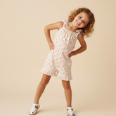 Organic Ruffle Jumpsuit - Pop Floral - Aaria Tees